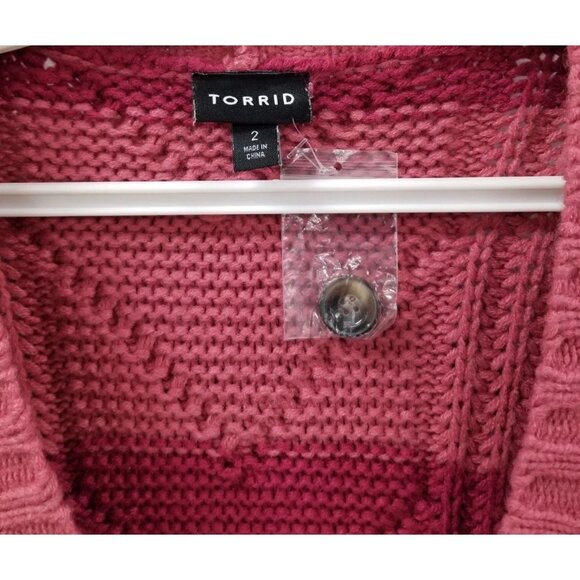 Torrid 2-Toned Pink Striped Knit Cardigan Sweater, Size 2, Cropped Chunky - Picture 6 of 6